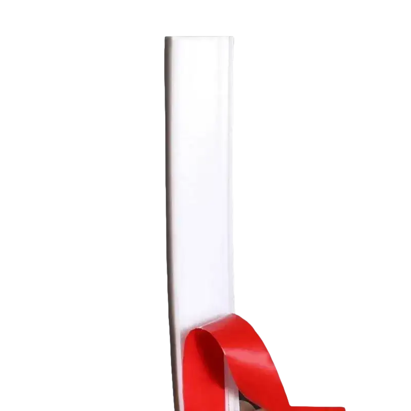 White plastic trim with red adhesive backing.