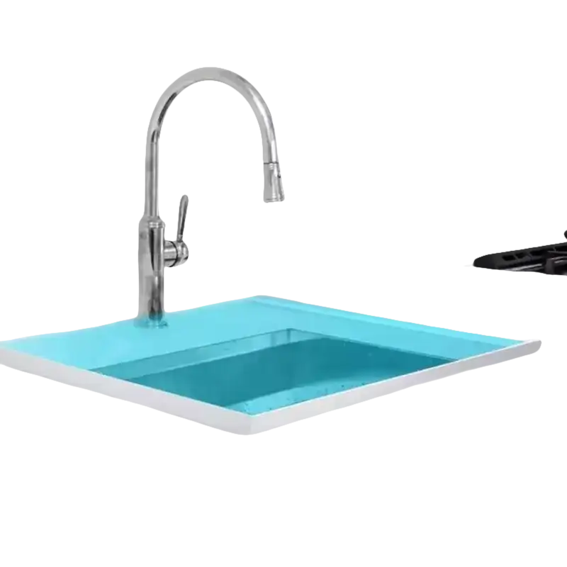 Turquoise kitchen sink.