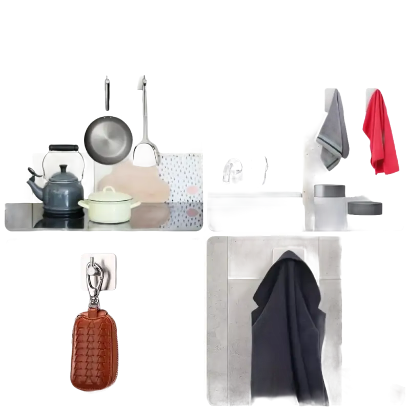 Adhesive wall hooks.