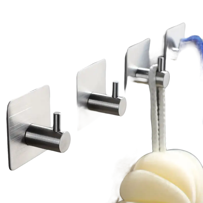 Adhesive metal wall hooks.