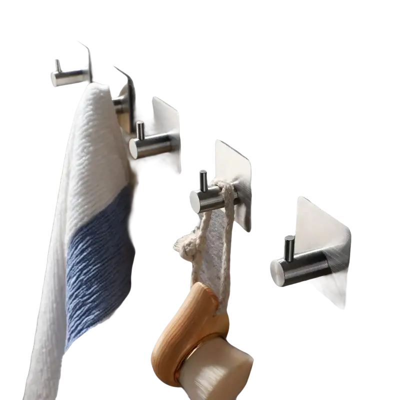 Adhesive metal wall hooks.