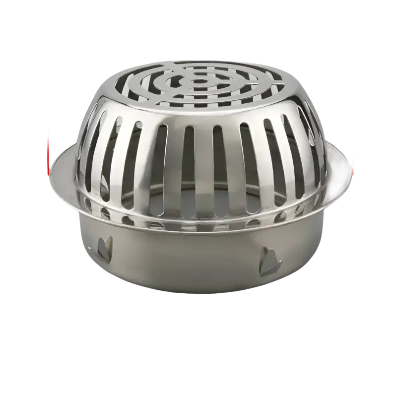 Stainless steel drain cover with measurements.