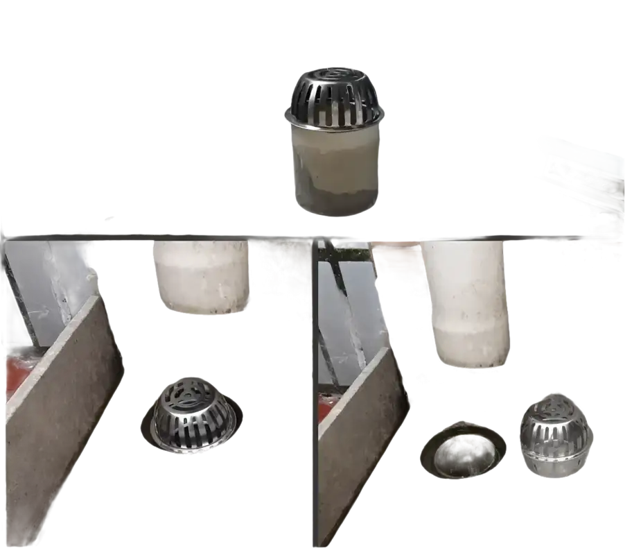 Drainage system with metal strainer.