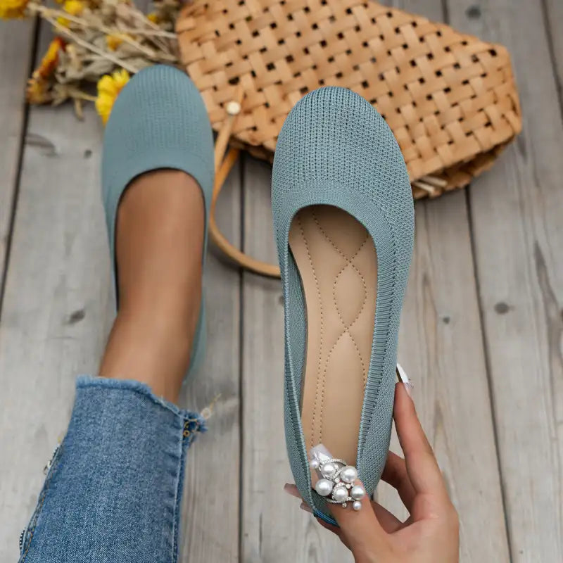 KnitEase Women’s Round Toe Slip-On Flats - Light Blue / 35
