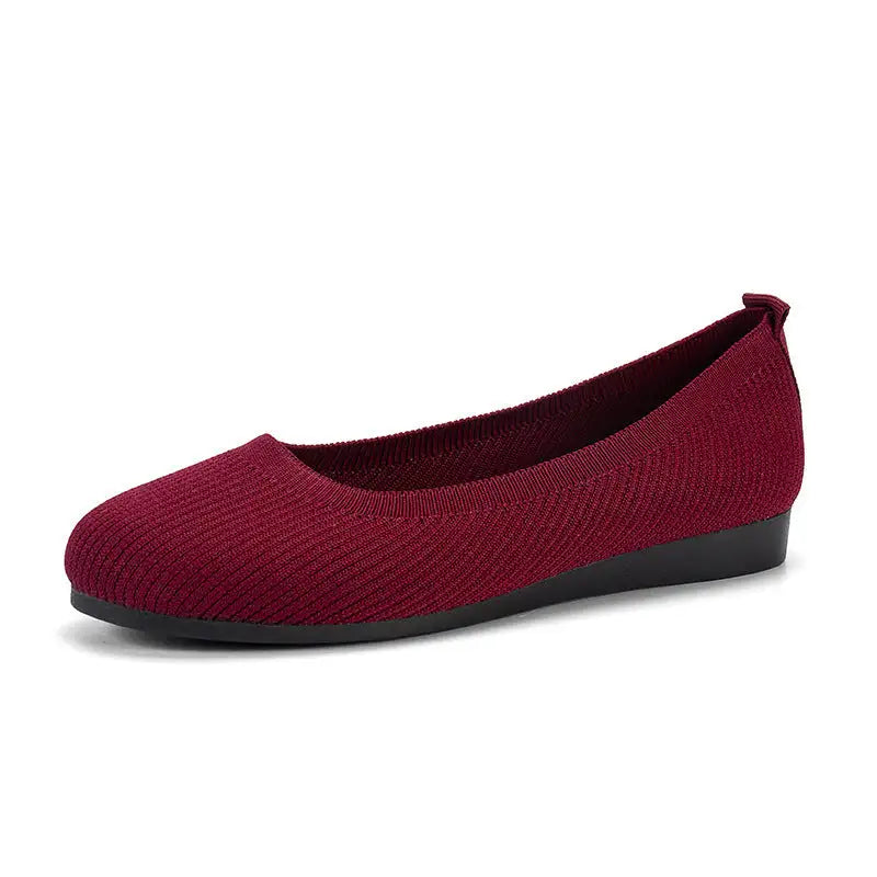 KnitEase Women’s Round Toe Slip-On Flats - Wine Red / 35