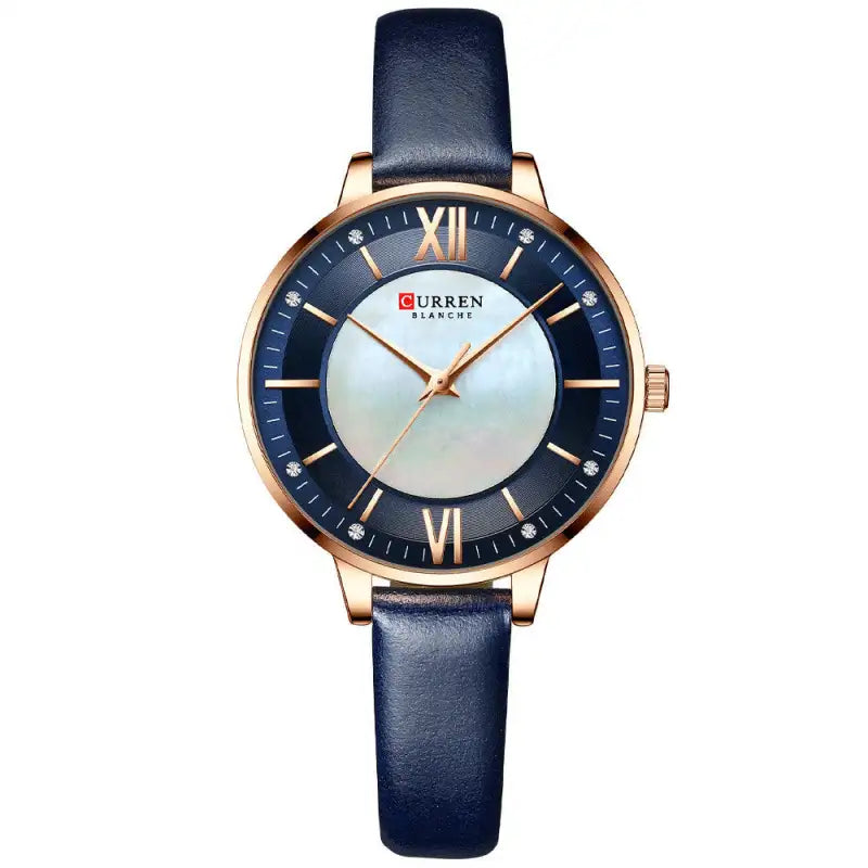 Chic Elegance Leather Quartz Watch for Ladies - Dark blue