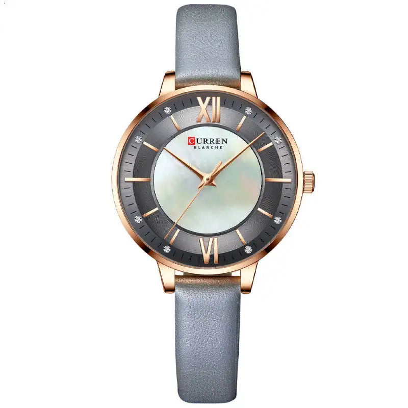 Chic Elegance Leather Quartz Watch for Ladies - Gray
