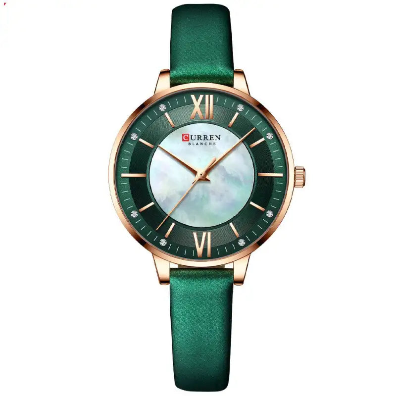 Chic Elegance Leather Quartz Watch for Ladies - Green belt