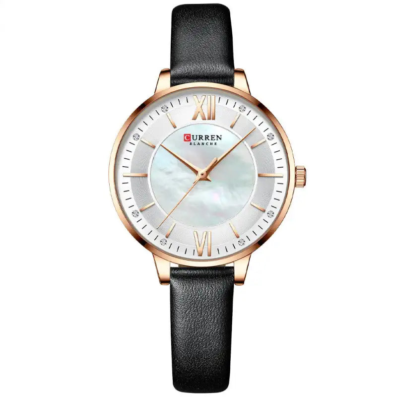 Chic Elegance Leather Quartz Watch for Ladies - White black belt