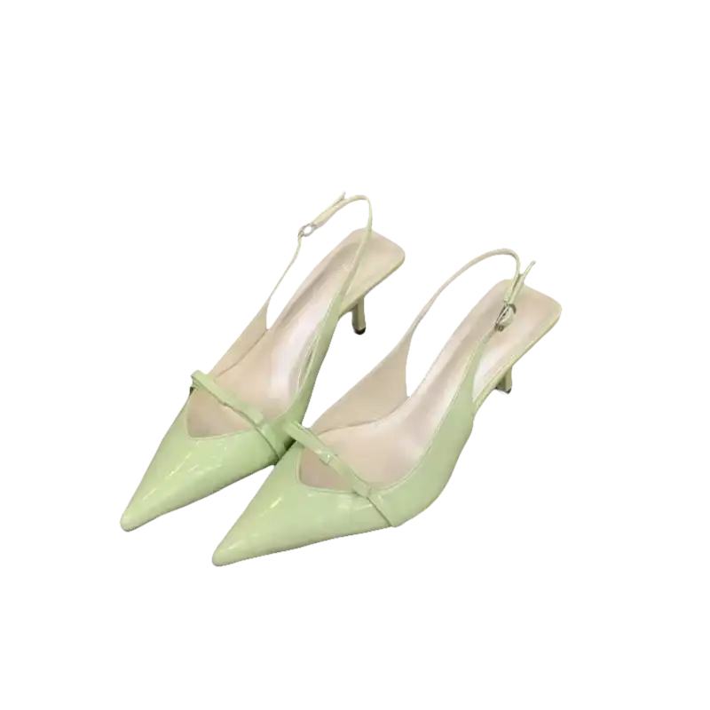 Pair of light green slingback heels.