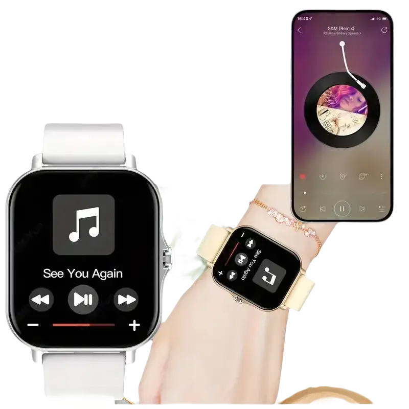 Smartwatch with music player interface.
