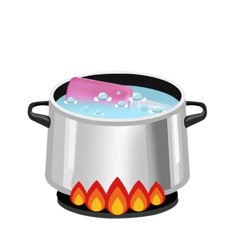 Boiling pot with pink object.