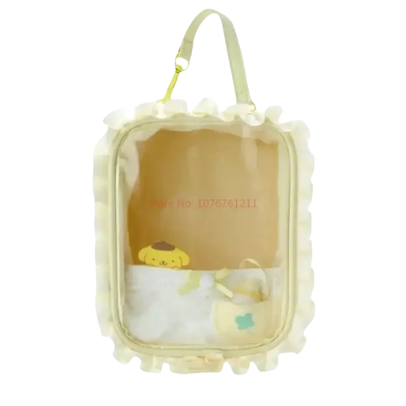 Yellow frilled Pom Pom Purin bag.