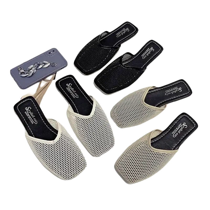 Assorted mesh slip-on shoes.