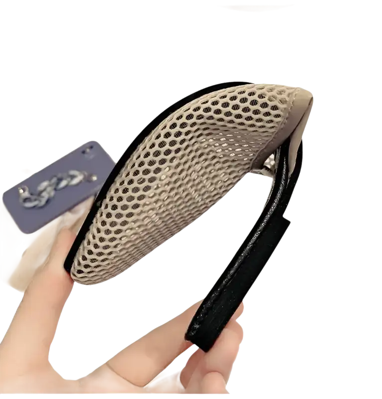 Beige mesh flat shoe.