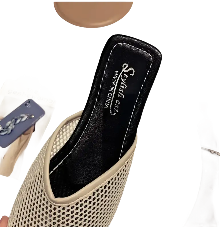 Beige mesh mule.