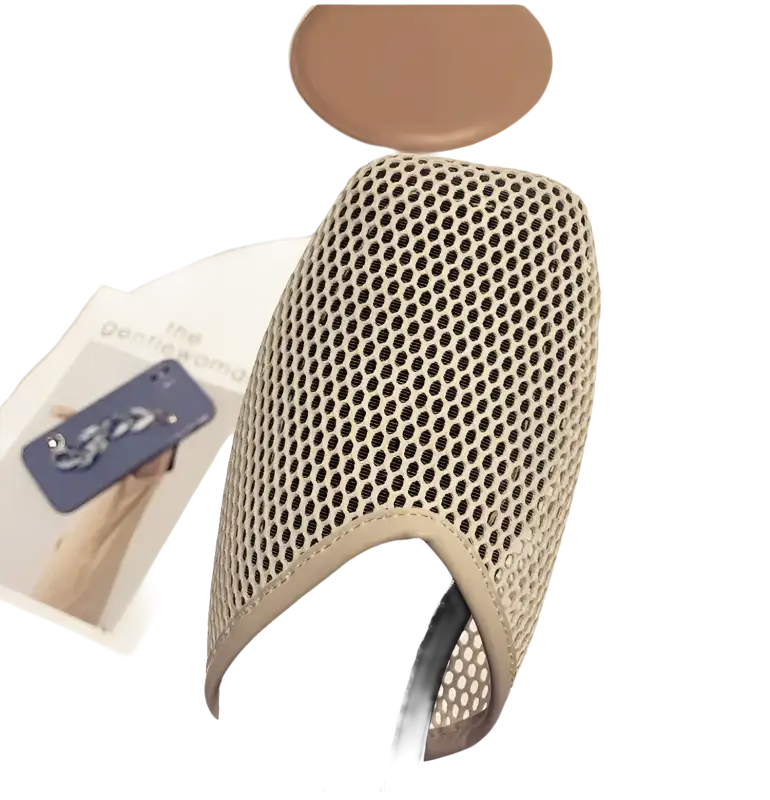 Beige mesh slip-on shoe.