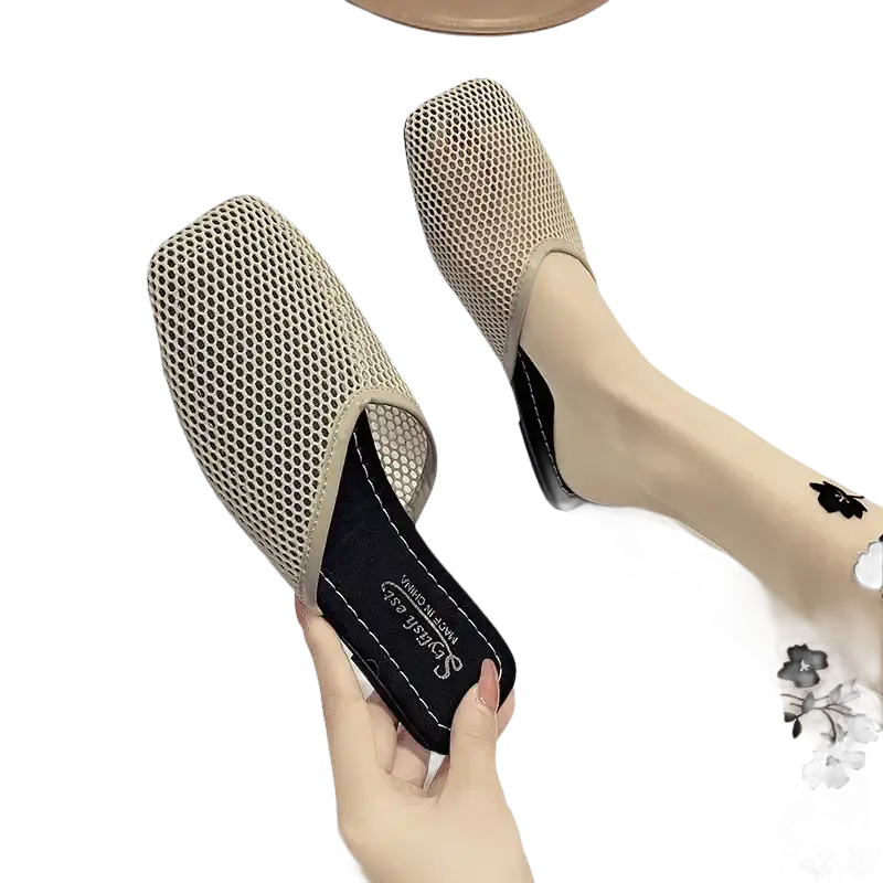 Beige mesh slip-on shoe.
