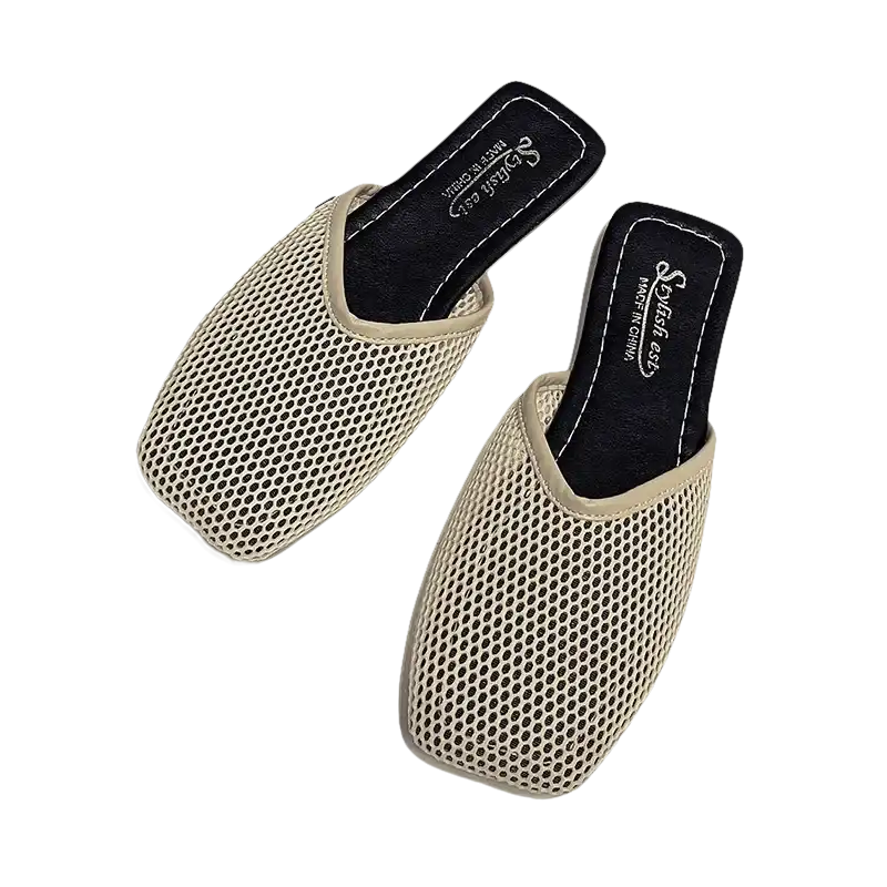 Pair of beige mesh mules.