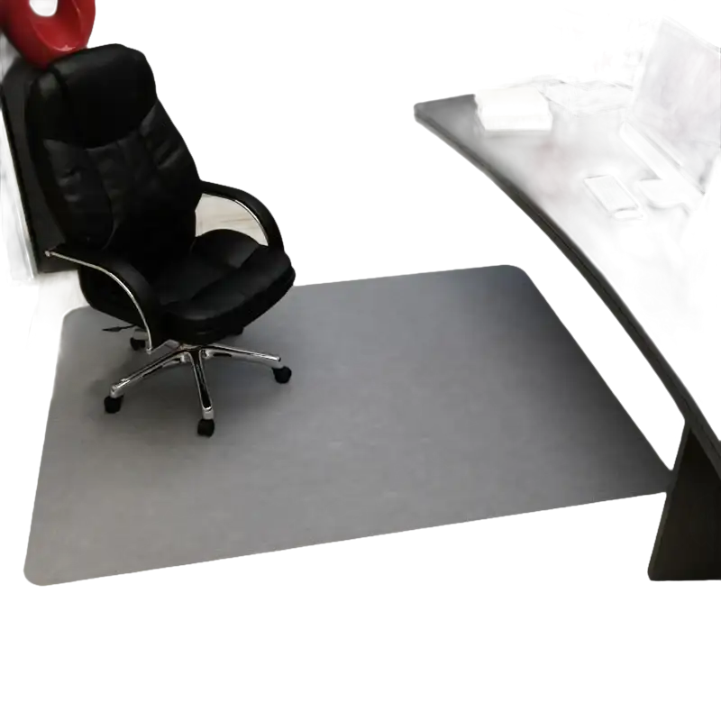 Rectangular gray chair mat.