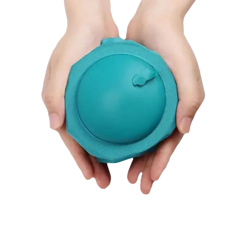 Trendy teal inflatable neck pillow held in hands for travel comfort and fun adventures