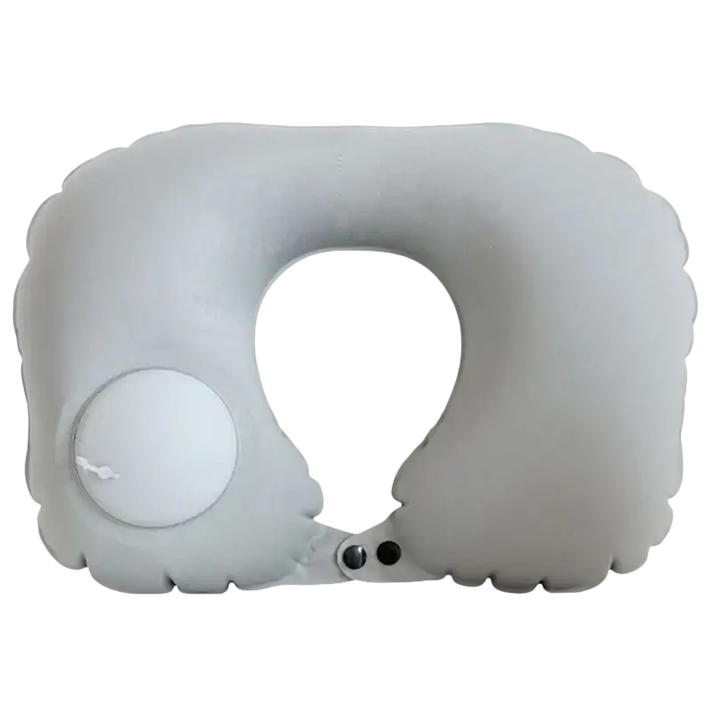Inflatable gray travel neck pillow for portable comfort rest during trips
