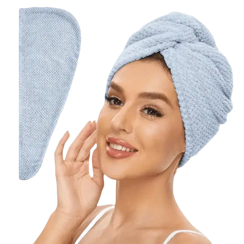 Light blue hair towel.