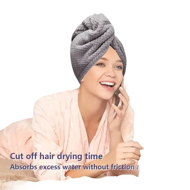 Gray waffle-textured hair towel.