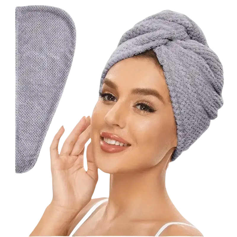Gray hair towel wrap.