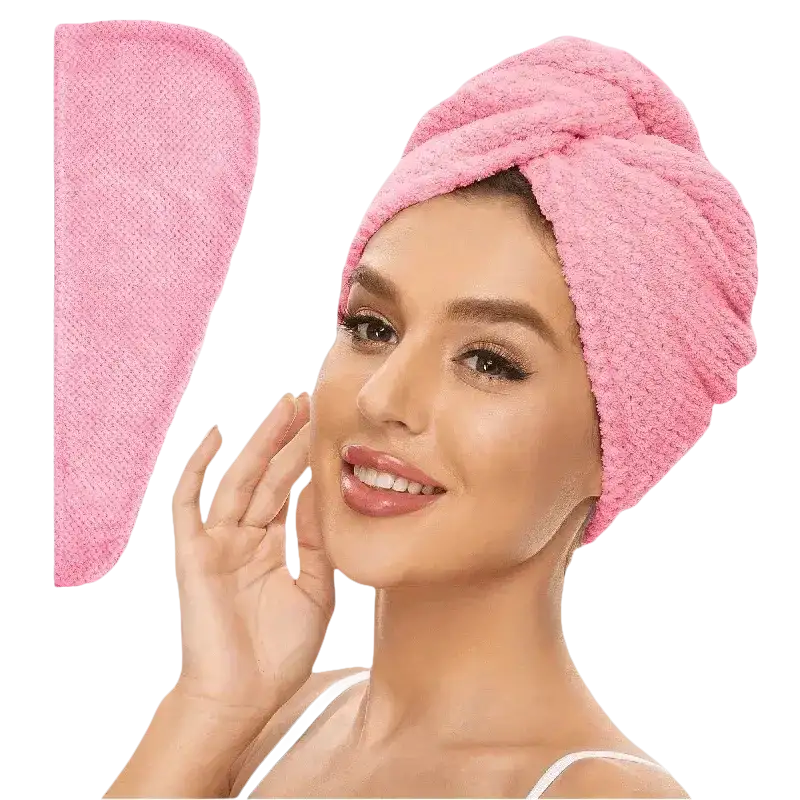 Pink hair towel.
