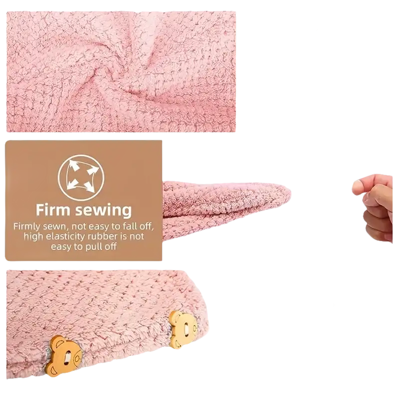 Pink microfiber hair towel.