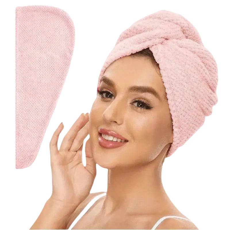 Pink hair towel.