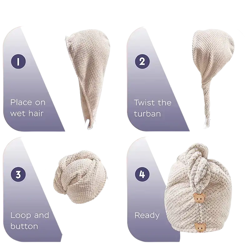 Hair towel turban instructions.