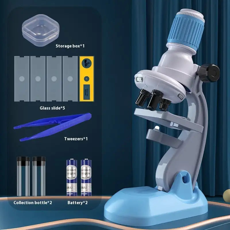 Microscope 1200 Times Professional Scientific Equipment Elementary School Educational Toys - Blue Foundation