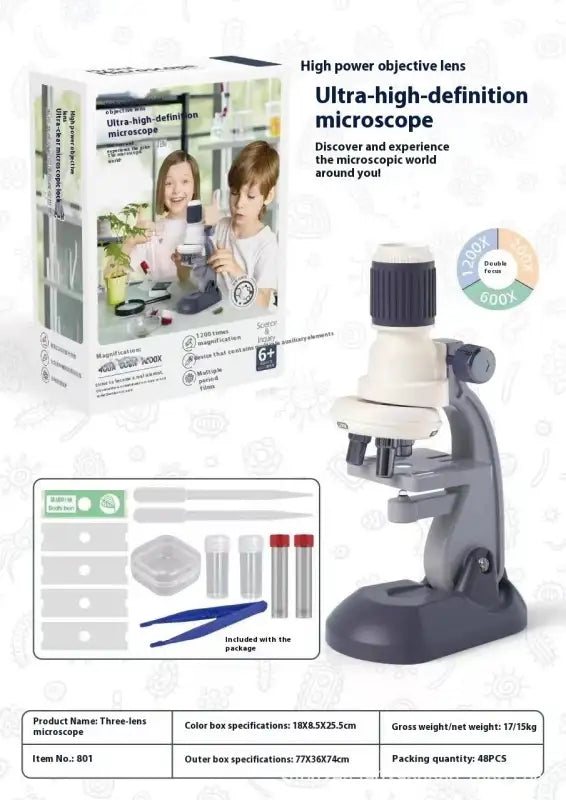 Microscope 1200 Times Professional Scientific Equipment Elementary School Educational Toys - Blue Basic Color Box