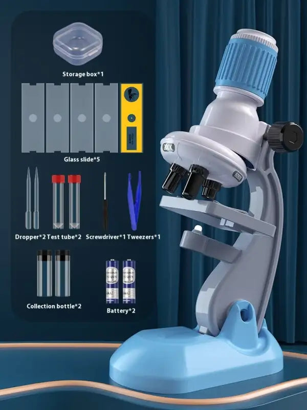 Microscope 1200 Times Professional Scientific Equipment Elementary School Educational Toys - Blue High Match