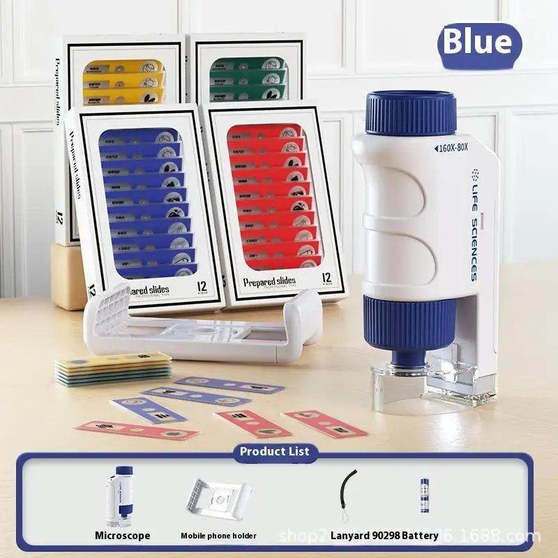 Microscope 1200 Times Professional Scientific Equipment Elementary School Educational Toys - Handheld Blue Bracket