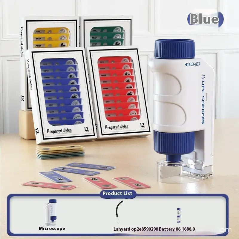 Microscope 1200 Times Professional Scientific Equipment Elementary School Educational Toys - Handheld Blue