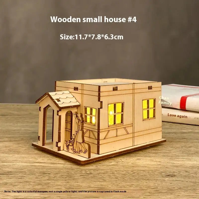 House Model Diy Handmade Children’s Educational Toys - Wooden Small House 4 Lights