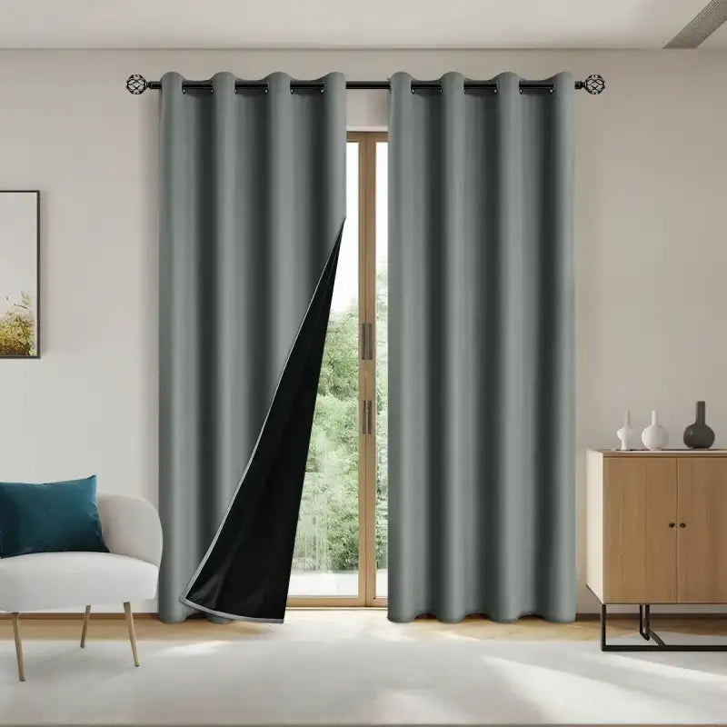 1pc Solid Blackout Curtains with Grommets Total Privacy Drapes for Bedroom - Dark Grey / 132X274cm / Grommet Top