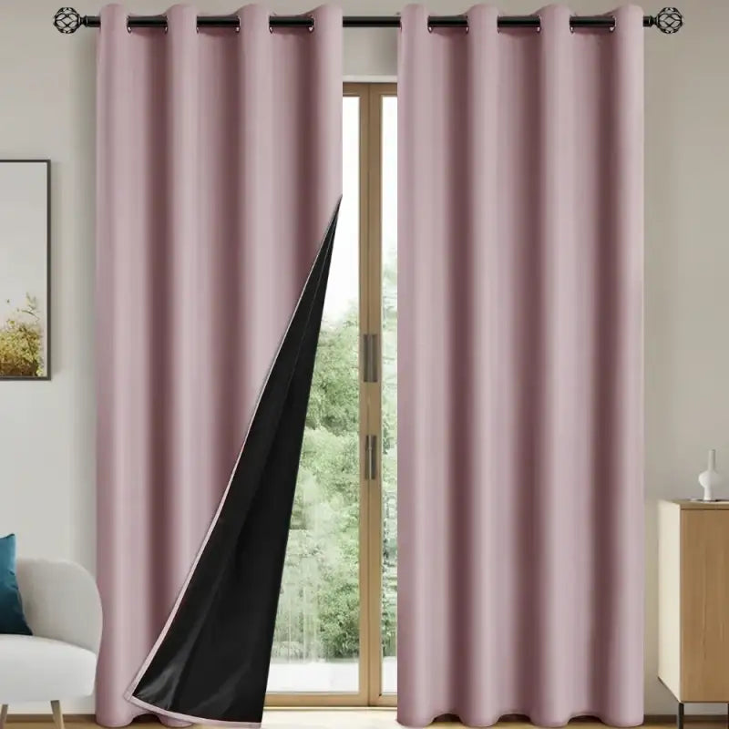 1pc Solid Blackout Curtains with Grommets Total Privacy Drapes for Bedroom - Pink / 100X250cm / Grommet Top