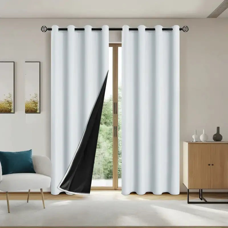 1pc Solid Blackout Curtains with Grommets Total Privacy Drapes for Bedroom - White / 100X130cm / Grommet Top