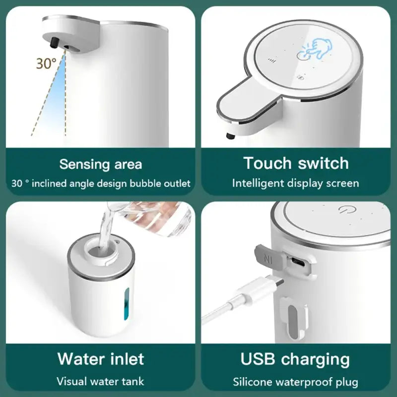 Automatic Touchless Foaming Soap Dispenser 380ml 4 Level Adjustable USB Rechargeable Electric Wall Mounted for Bathroom