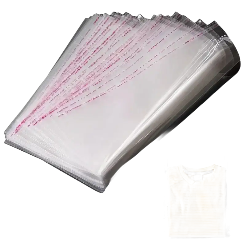 Clear plastic merchandise bags.