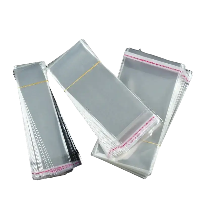 Stacks of clear cellophane bags.
