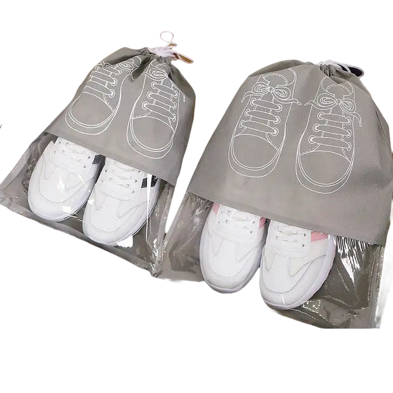 Shoe storage bags with shoe illustrations.