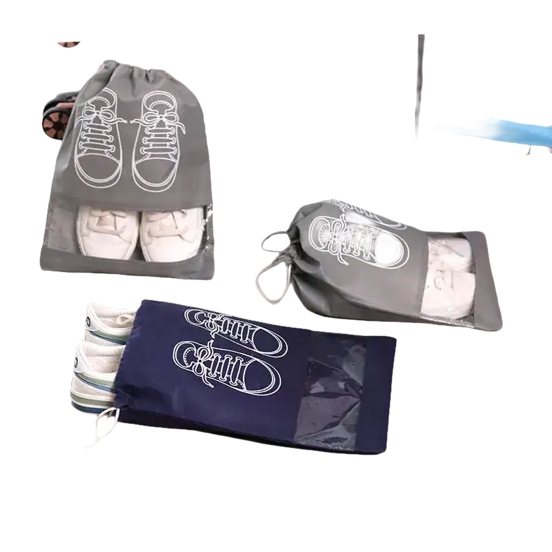Shoe storage bags with shoe illustrations.