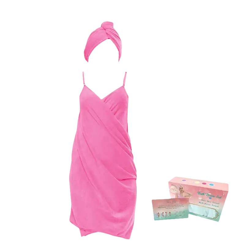 Pink towel wrap and hair turban set for chic backless bath and sassy hair days