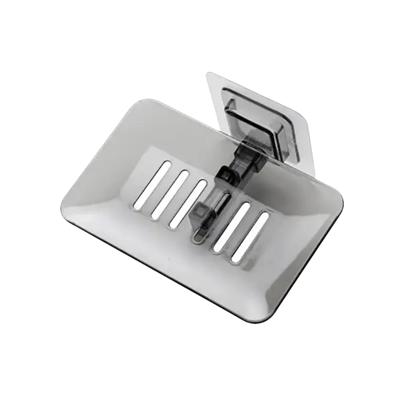 Gray plastic wall mounted drain soap holder for funky bathroom storage