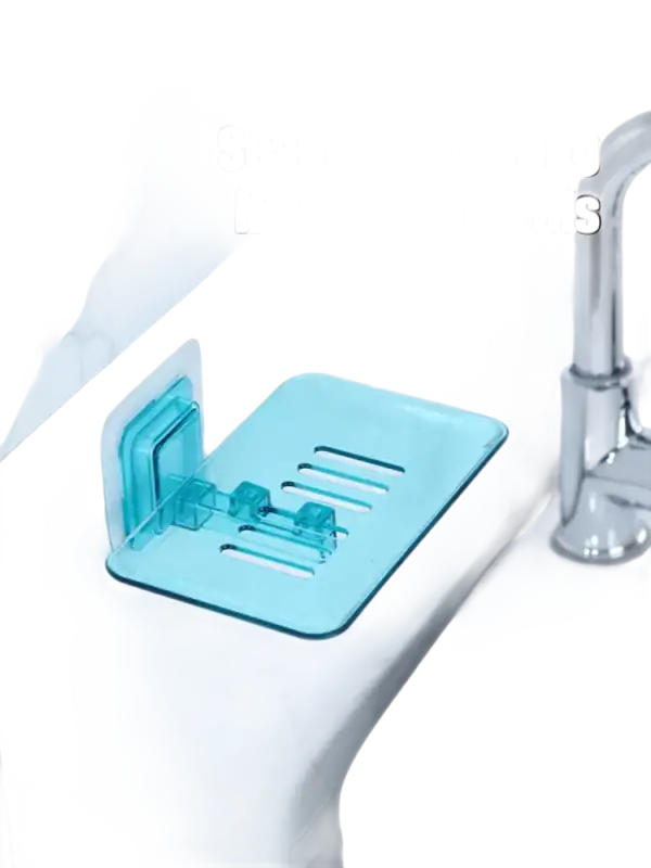 Blue plastic drain soap holder for trendy bathroom storage and funky style